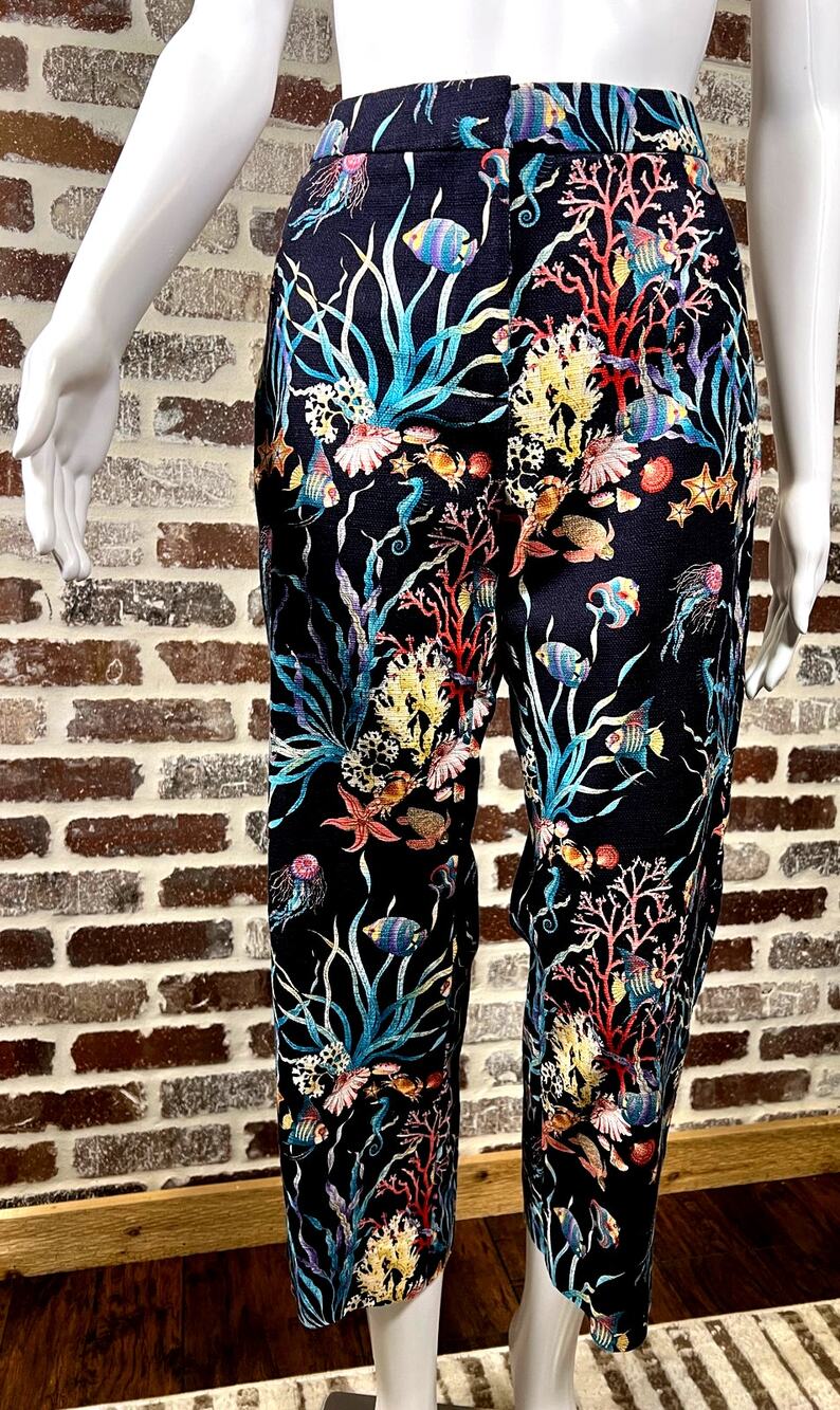 J Crew Ratti Fabric "Under The Sea" Print Lined Patio Straight Leg Crop Size 4